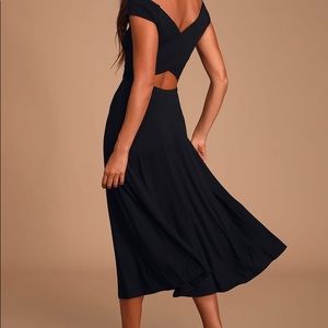 Black Lulu’s Maxi Dress with open wrap back design “A La Mode Black Midi Dress”